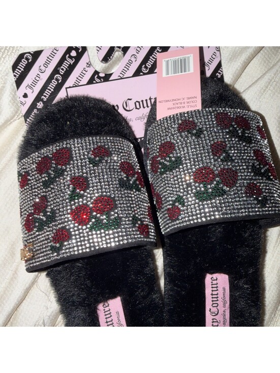 Juicy Couture Shoes - Juicy Couture Slipper Black With Cherry Bling Covering The Top 5/6